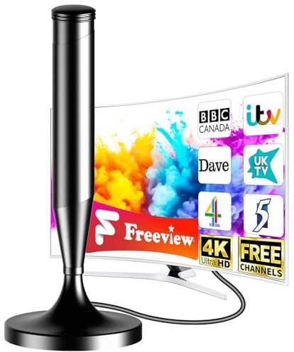 Indoor TV Aerial Long Range 2026 for Freeview HD – 360° Digital Freeview TV Aerial with Magnetic Base, 4K/1080P Ready, 5m Coaxial Cable, Easy Setup for Smart & Older TVs, Plug & Play Setup