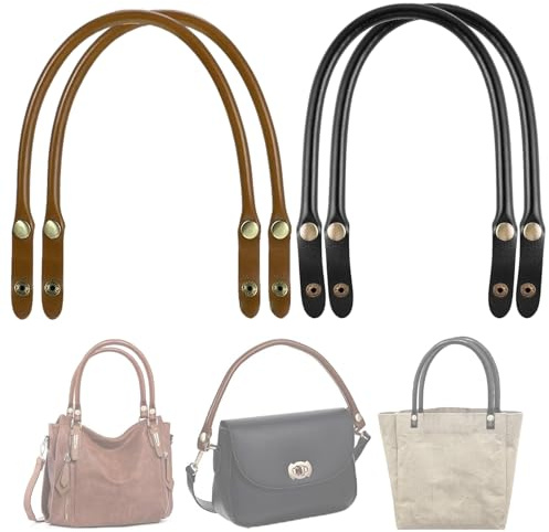 XoeLLe 4 Pezzi 47cmManici Per Borse Uncinetto, Tracolla Per Borsa Donna Accessori Per Borse Uncinetto Cinghie di Ricambio Manico con Cinturini Accessori Fai Da Te per Fare Mestiere (Nero + Marrone)