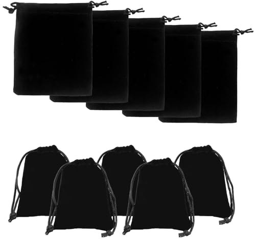 10 Pcs Jewellery Bags,Small Drawstring Gift Bag Black Velvet Pouches 9x7cm | Little Bags for Jewelry,Mini Tie Bag Present Accessories for Valentine's Day Wedding Anniversary Christmas Halloween Party