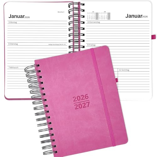 2 Jahre DIN A5 2026 2027 Terminplaner Kalender auf Deutsch, Terminkalender Wochen-Planer, Ausgaben Organizer, Agenda Wochenkalender Buchkalender mit Kunstleder-Hardcover & 120 g/m² Papier Pink