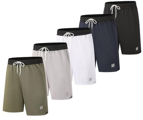 Bsrpolry 5 pantaloncini sportivi da uomo con tasche, ad asciugatura rapida, per palestra, corsa, jogging, basket, fitness, Nero/Navy/Bianco/Grigio chiaro/Verde, XL