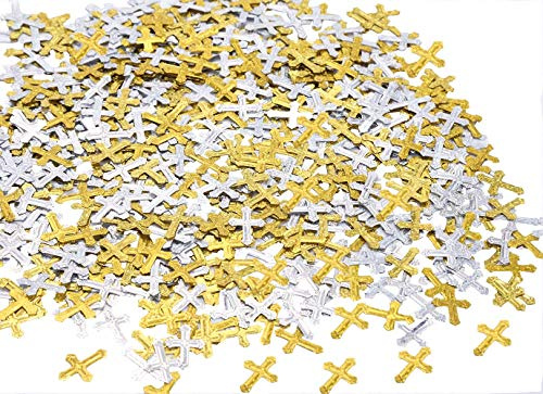Confettis Croix Métalliques Or & Argent – Décoration de Table Baptême, Communion, Mariage, Noël