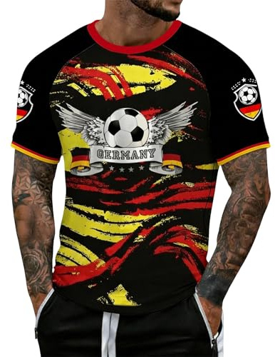 Sommer T-Shirt Herren WM T-Shirts Deutschland Trikot Fanshirt mit 3D Druck WM Kurzarm Rundhalsausschnitt Lässige Fanbekleidung Fußball Freizeit Fans Top Public Viewing Tee Shirt 2026