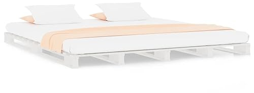 YNGBHFNOP Pallet Bed without Mattress White 140x200 cm Solid Wood Modern Platform Bed Frame with Slatted Base No Box Spring Needed for Bedroom Living Room Easy Assembly