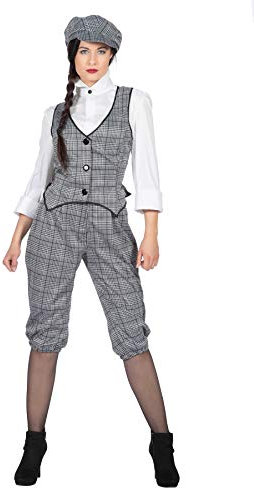20er Jahre Peaky Blinders Damen Glencheck Anzug Knickerbocker Schwarz-Weiß Weste Schiebermütze, Größe:36
