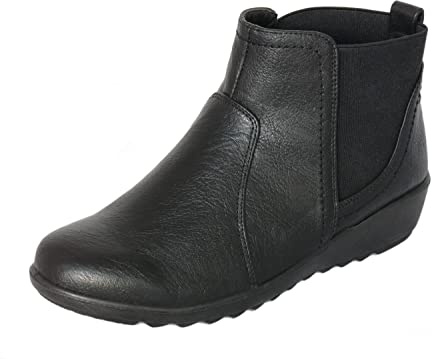 Cushion Walk EEE Wide Fitting Chelsea Boots, Slip-on Twin Gusset Low Wedge Ankle Boots (6 UK, Black)