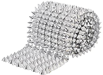 FINGERINSPIRE 85CM Aufnähen Spitze Zucht Streifen Kegel Flache Rückseite Punk Felsen Trimmen Gittergewebe Perlenhandwerk (Silber)