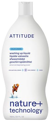 ATTITUDE Washing Up Liquid, EWG Verified, Plant-Based & Vegan Dish Soap, Naturally Derived, Wildflowers Scent, 700 mL