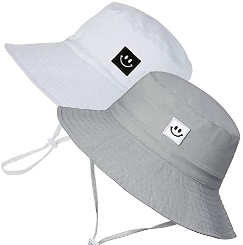 55cube Baby Sun Hat (6-24 Months), UPF 50+ UV Protection Kids Bucket Hat, Wide Brim & Adjustable, 2Pack