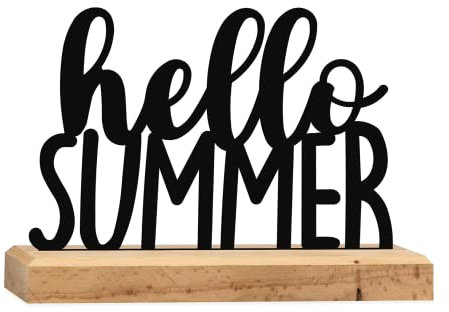 Rerum & Consilium Hello Summer Schriftzug aus Holz und Metall | 18,5 x 13 cm | Hochwertige Sommer-Dekoration, Sommer Deko, Sommer Schriftzug