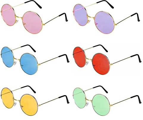 TSHAOUN 6 Pares de Gafas de Sol de Hippies Redondas de los Años de 1960 Gafas de Colores, Gafas Redondas Hippie Vintage Gafas Disfraz Fiesta de Años 1960 de Colores para Mujer Hombre (Multicolor)