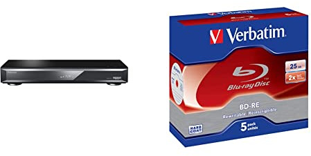 Panasonic DMR-UBT1EC-K Registratore / Lettore Blu-Ray Ultra HD 4K PRO HDR, Processore HCX, Nero & Verbatim BD-RE 25GB Blu-ray riscrivibile (BD-RE) - Confezione da 5