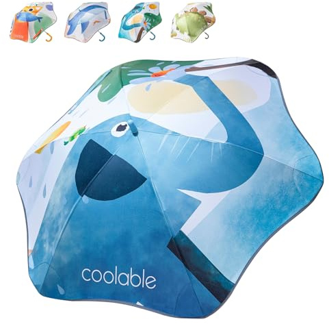 coolable Paraguas para niños, diseño de animales, UPF 50+, paraguas de bastón, para niños y niñas, diámetro de 90 cm, borde reflectante(Elefante)