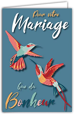 69-8059 Carte Félicitations pour votre MARIAGE Couples oiseaux Illustration avec Enveloppe Format 12x17,5cm Papier 300gr Brillant PEFC Fabriqué en France