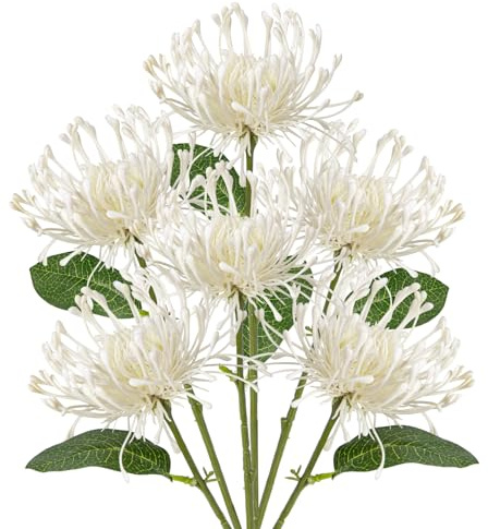 Briful 6PCS Artificial Mums Spring Flowers 4'' White Spider Chrysanthemum Fake Flowers Bouquet for Home Vase Centerpieces Arrangements Bridal Shower Decoration