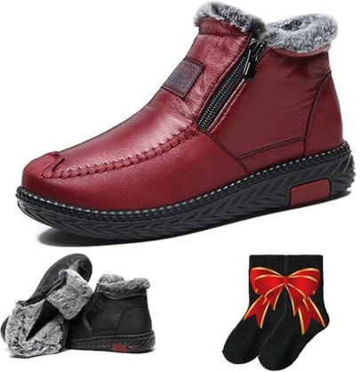 Botas de piel de algodón antideslizantes impermeables para mujer, botas de nieve con forro de piel de felpa con cremallera, Red, 39 EU
