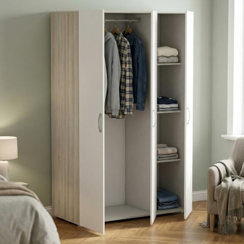 Dmora - Guardaroba grande Rhone, Mobile camera da letto, Cabina armadio portabiti, Armadio appendiabiti, 119x51 h185 cm, Rovere e Bianco opaco