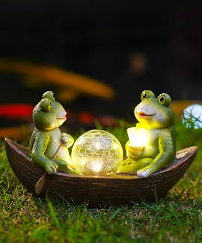 Acgarten Solar Frogs Boating Statue Garden Decor: Outdoor Sculpture Lights Decorations Art Ornament Yard Lawn Backyard - Ideal Gifts for Women Mom Grandma