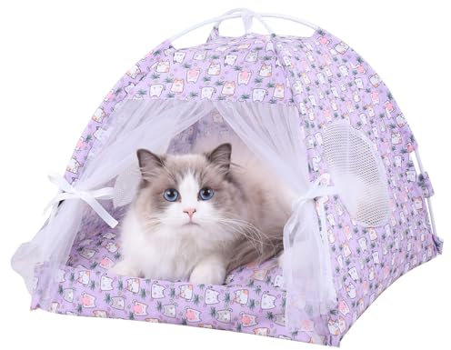 Katzenzelt, Outdoor-Katzenzelt | Haustierzelt, Katzenhöhle zum Spielen,Halbgeschlossenes Hundezeltbett, bewegliches Haustierhöhlennest mit Blumenmuster für kleine Welpen und Kätzchen