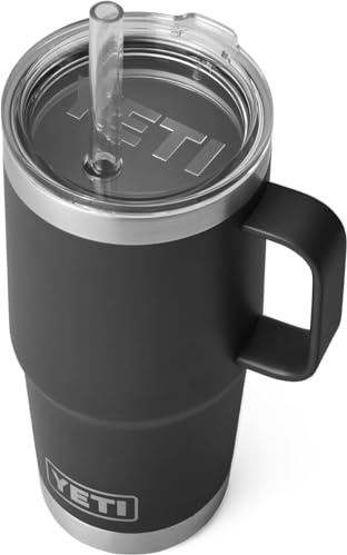 YETI Rambler Trinkbecher Mit Trinkhalmdeckel, Black, 25 oz (739 ml)