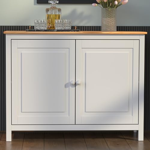 From the Tree Furniture Solid Wood White Sideboard Buffet Cabinet with Doors - Adjustable Shelves, Multi-Purpose Storage for Dining Room, Kitchen, or Entryway