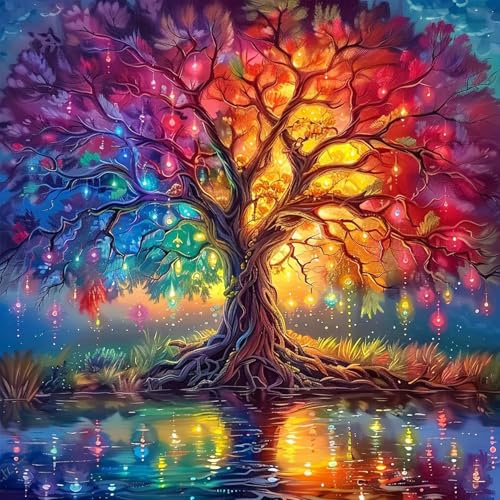5D Diamond Painting Albero Della vita Colorato,Fantastico albero magico Pittura Diamante Fai da Te,Diamantini Crystal Art Bambini, Strass Ricamo a Punto Croce, Decorazione per Casa e Pareti 30x30cm