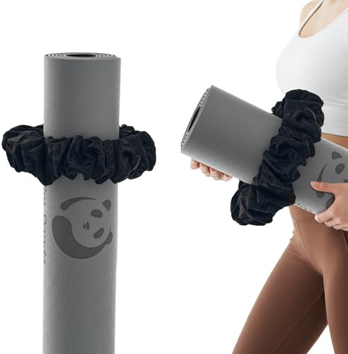 Slim Panda Yoga Mat Strap, 2-in-1 Yoga Mat Carrier & Hair Scrunchie, Premium Velvet Adjustable Carry Strap for 1-6mm Mats | Portable, Stylish, Durable & Elastic (Mat Not Included)