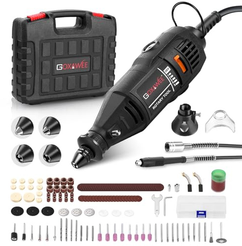 GOXAWEE Rotary Tool Kit with MultiPro Keyless Chuck and Flex Shaft -140pcs Accessories Variable Speed Electric Drill Set for Handmade Crafting Projects and DIY Creations