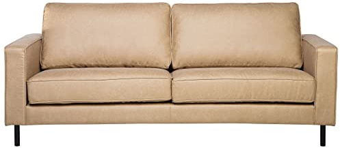 Beliani Sofa 3-Sitzer Lederoptik modernes Ledersofa in Beige Couchsofa Savalen