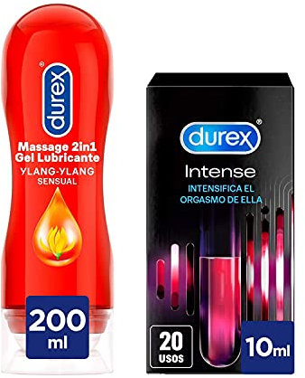 Durex Pack Gel Lubricante Massage Sensual 200ml + Gel Intense Orgasmic 10 ml, Pack Ahorro