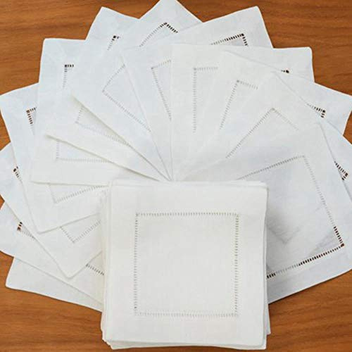 YEZINB 12PCS Tovaglioli di Lino orlati Tovagliolo da Cocktail Tovaglioli di Stoffa da Pranzo in Stoffa Naturale Tovaglioli di Stoffa con Impunture, Bianco 20x20 cm