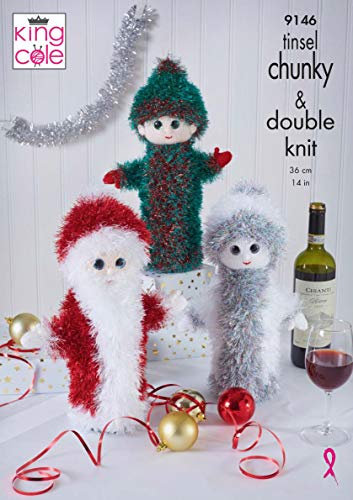 King Cole 9146 Knitting Pattern Christmas Wine Bottle Covers in Tinsel Chunky