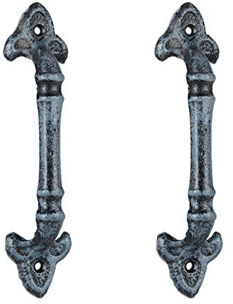 Relaxdays Möbelgriffe Vintage, 2 Stück, Türgriffe antik für Schränke, Schubladen, Schiebetüren, Gusseisen, 20 cm, grau
