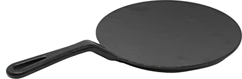 GK Global Kitchen Cast Iron Tawa Tava Concave Round Griddle Crepe Pancake Pan Chapati Roti Tawa Dosa Tava Indian Flat Bread Pan with Handle Heavy Duty Hob StoveTop Cookware, Black, 25.5cm
