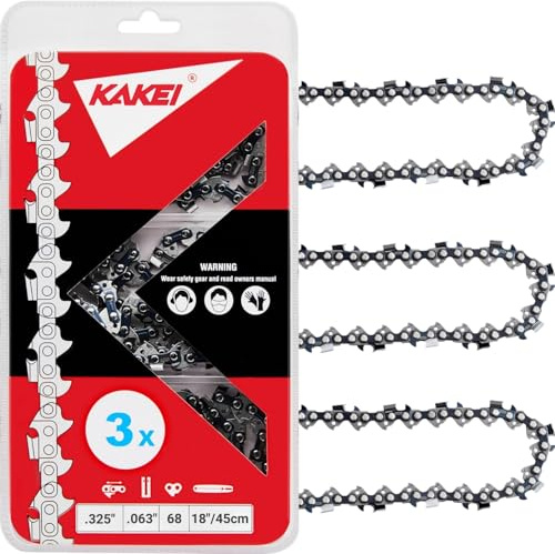 KAKEI Stihl Chainsaw Chain 18 Inch .325 Pitch .063 Gauge 68 Drive Links- 26RS 68 Fits Stihl (PRE 2023 .063 Gauge) 025, MS250, MS251, 3005 008 4717-36390050068, V68 (3 Chains) - Full Chisel