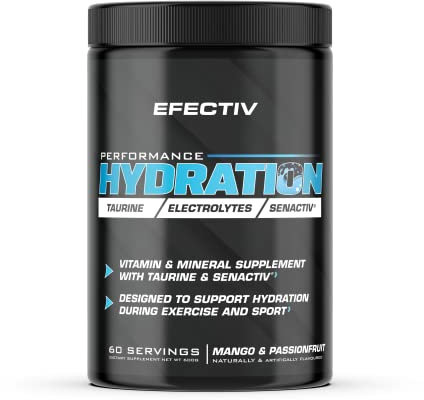 EFECTIV Performance Hydration - Electrolytes Powder 600g - Mango & Passionfruit - Premium Electrolyte Supplement with Added Senactiv & Taurine - Made in The UK - Vegan (60 Servings)