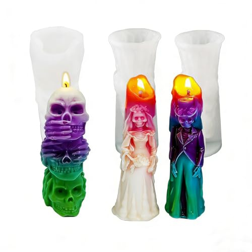 WYAHYQ Moule à bougie en silicone 3pièces, moules à bougies crâne d'Halloween pour couler des bougies vous-même