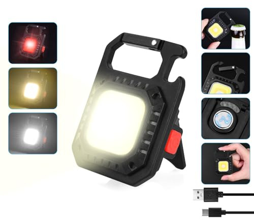 URAQT Mini LED-ficklampa, 7 Lägen Mini Nyckelring Ficklampa, Multifunktionellt Magnetiskt Ljus, 800 Lumen, Vattentätt, med Flasköppnare, Magnetisk Bas, för Camping/Reparation/Nödsituation