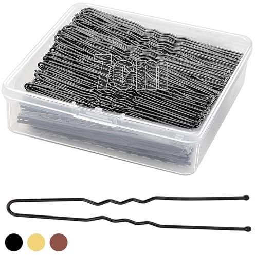 Mbsomnus 200PCS Hair Pins for Buns 7cm U-Shaped Hair Pins Long Black | Bobby Pins, with Storage Box Hair Grips for Women, Girls, Wedding Styling, Home Use