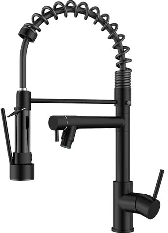 FORIOUS Robinet Cuisine Noir, Mitigeur Cuisine, à Deux Poignées, Pivotant à 360°et Double Pulvérisation