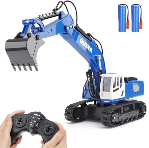 PREBOX Ferngesteuert Bagger Spielzeuge für Jungen,Rc bagger metall ferngesteuert mit 360° Drehplattform Lichtern und Geräuschen Maßstab 1:18, 2,4 GHz