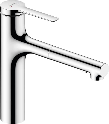 hansgrohe Zesis M33 - Küchenarmatur mit Metall Brause ausziehbar, 2 Strahlarten, Wasserhahn Küche mit Auslauf Höhe 160mm, Mischbatterie Küche schwenkbar , Chrom