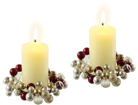 LED-ljus av äkta vax med krans, set om 2, elektriskt ljus, varmt vitt, stämningsljus, lampor, dekoration, stumpljus, stora adventsljus, adventskrans, krans, romantisk alla hjärtans dag, röd/guld, set