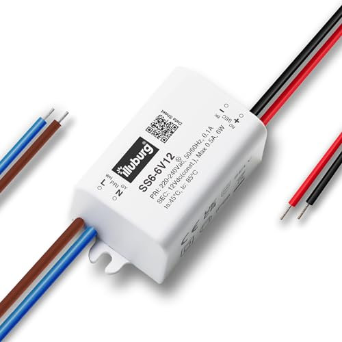 illuburg Transformador LED 12V 6W Impermeable IP66 Sin Parpadeo Compacto 55x30x22mm para Tira LED Fuente de Alimentación Driver