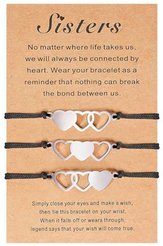 ZEPIQOR Bracelet d'Amitié pour 3, BFF Ensemble, Meilleur Ami Cœur Corde Tressée, Cordon Réglable