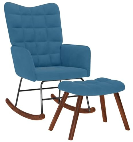 vidaXL Poltrona a Dondolo con Poggiapiedi Blu in Velluto, sedia, sedia a sdraio, posti a sedere, sedia a dondolo, sedia da salotto, sedia relax