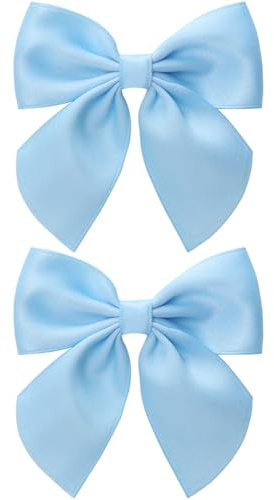 Zolyco 3.5 Inch Cheer Bow Clips for Women Girls Thick Ribbon Boutique Alligator Clips with Tails Hair Accessories for Older Kids Children Young Girls 2 Pcs (Light Blue)