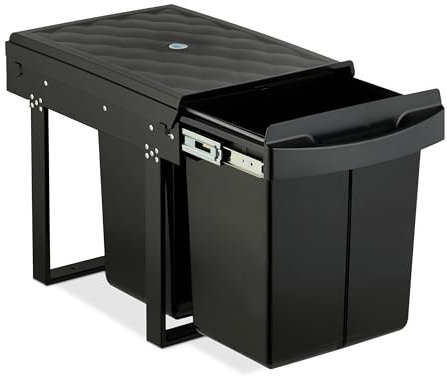 Relaxdays Cubo de Basura Cocina, 2 Espacios, 2X 20 L, 41,3x34x51,8 cm, Extraíble, Papelera Reciclaje Fregadero, Negro