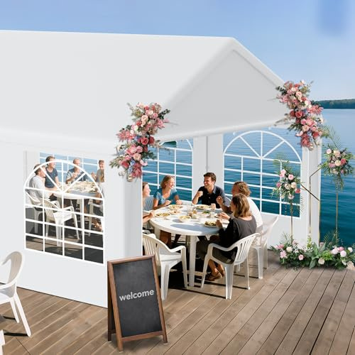 Froadp Carpa estable de 4 x 6 cm, con tubo de acero redondo, lona de techo de polietileno y paredes laterales para ventanas, carpa para bodas, fiestas, 4 x 6 m, como pérgola, pabellón de jardín o