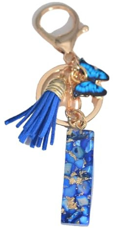 KREATIONS Llavero colgante de piedra esmaltada azul, 26 iniciales, I-lila., S